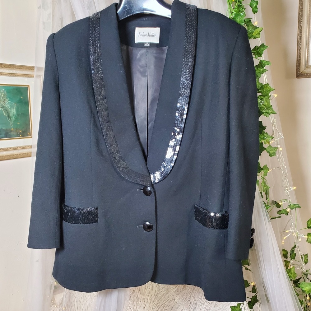 Nolan Miller Vintage Black Sequin-Trim Blazer